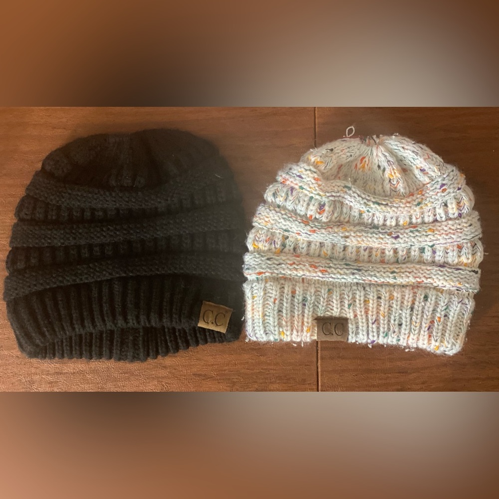 C.C. Knit ponytail beanie hats.